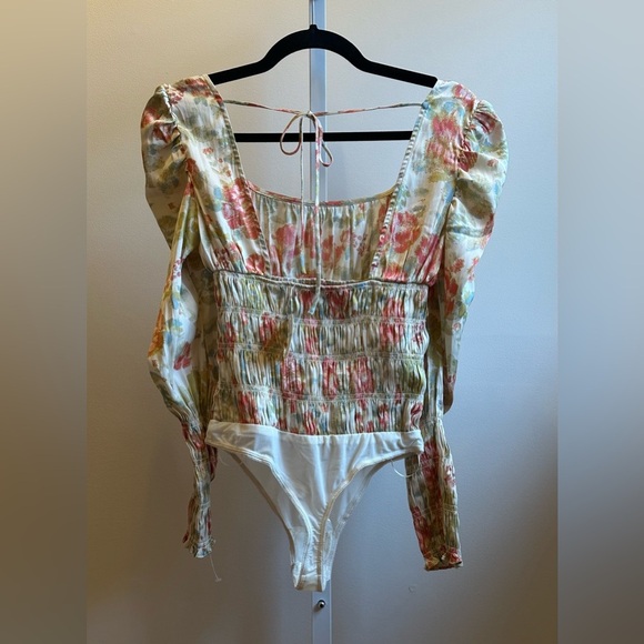 NWT FP Intimately Smock It To Me Floral Smocked Long Sleeve Bodysuit Tea Combo - Picture 5 of 7